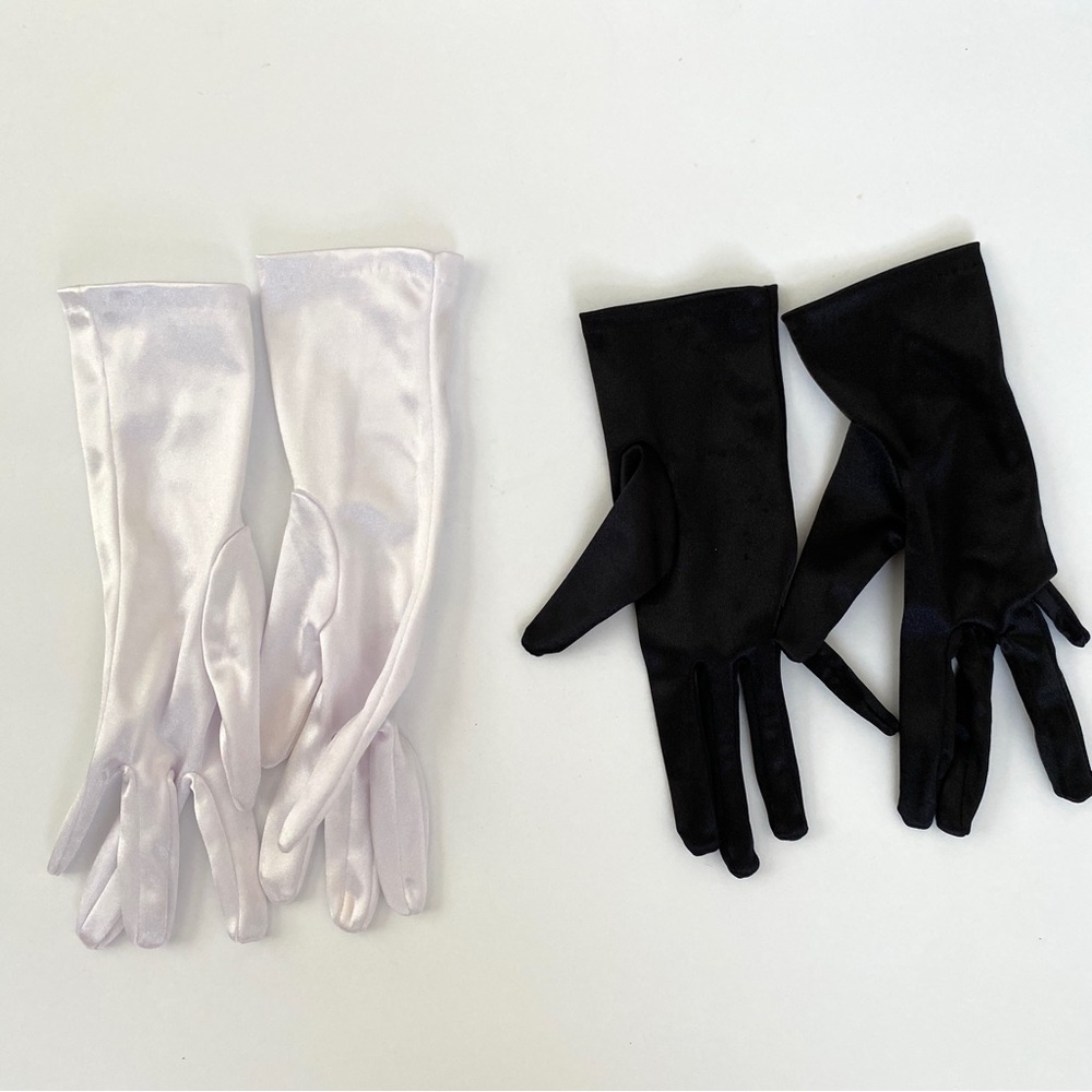 SILKY GLOVES FOR COSTUME PINUP ROCKABILLY BLACK WHITE